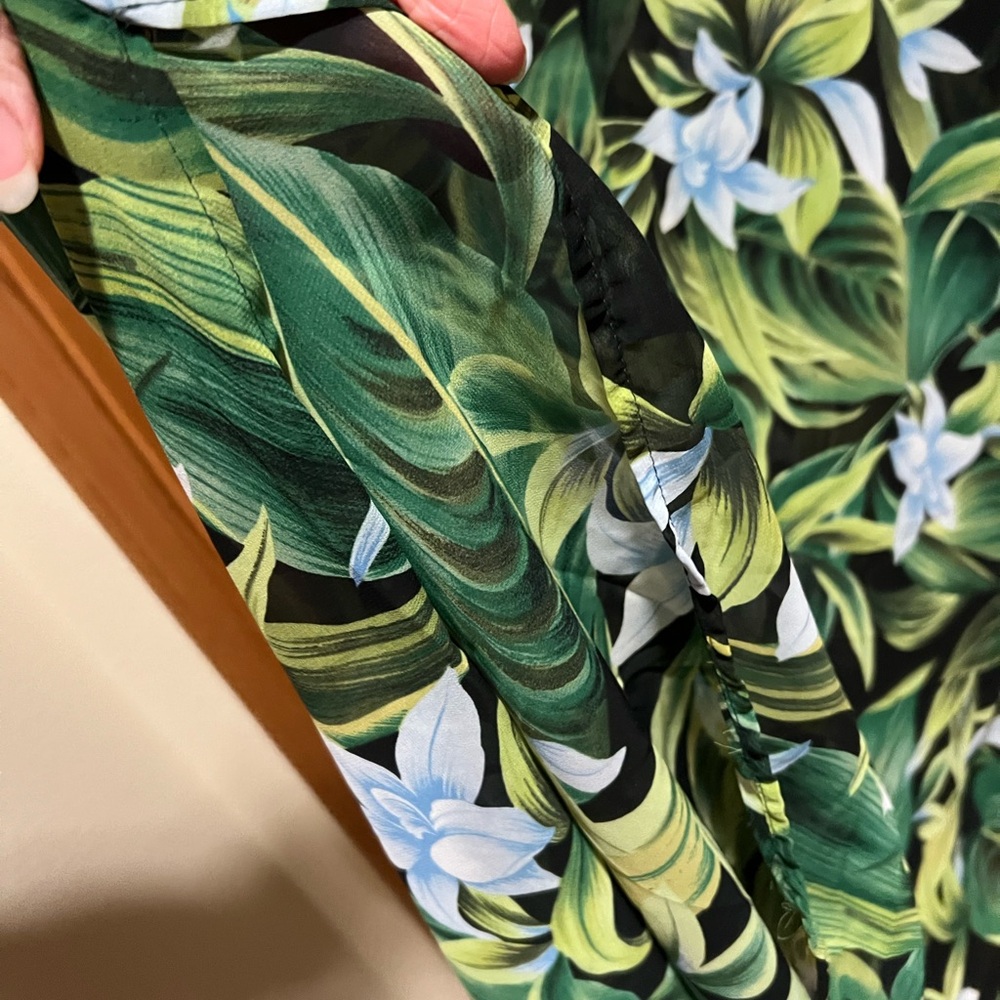 Roaman's Green and Black Floral Sheer Maxi Kaftan Dress or Swim Cover-Up - Picture 4 of 6